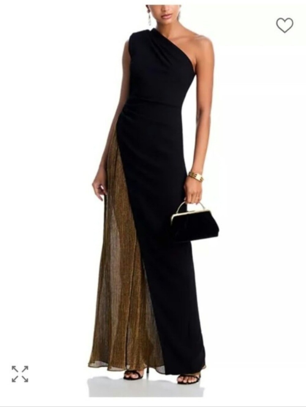 Black Halo One-Shoulder Black and Gold Evening Gown